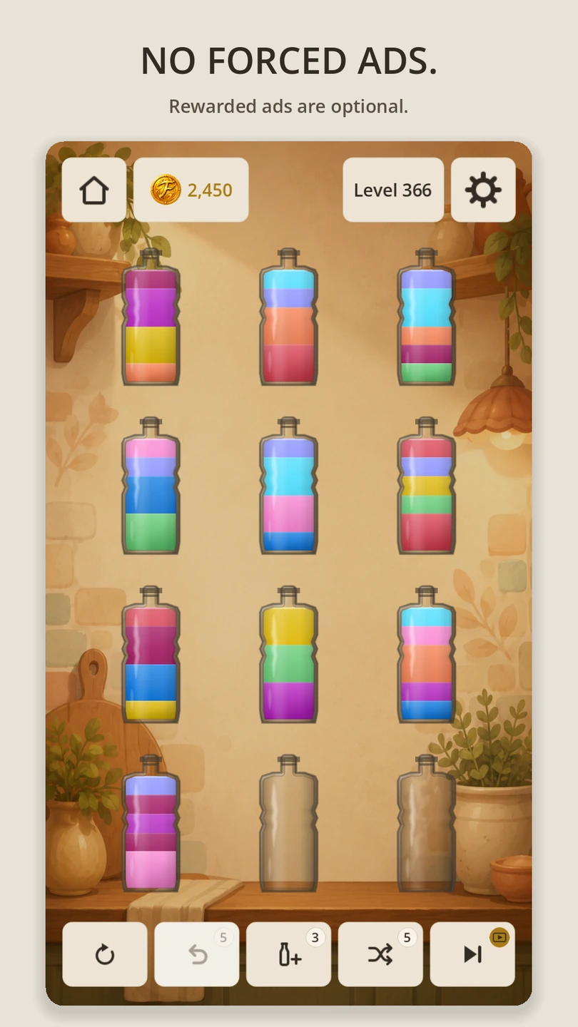 A numbered level in progress, showing the power controls along the bottom of the screen.
